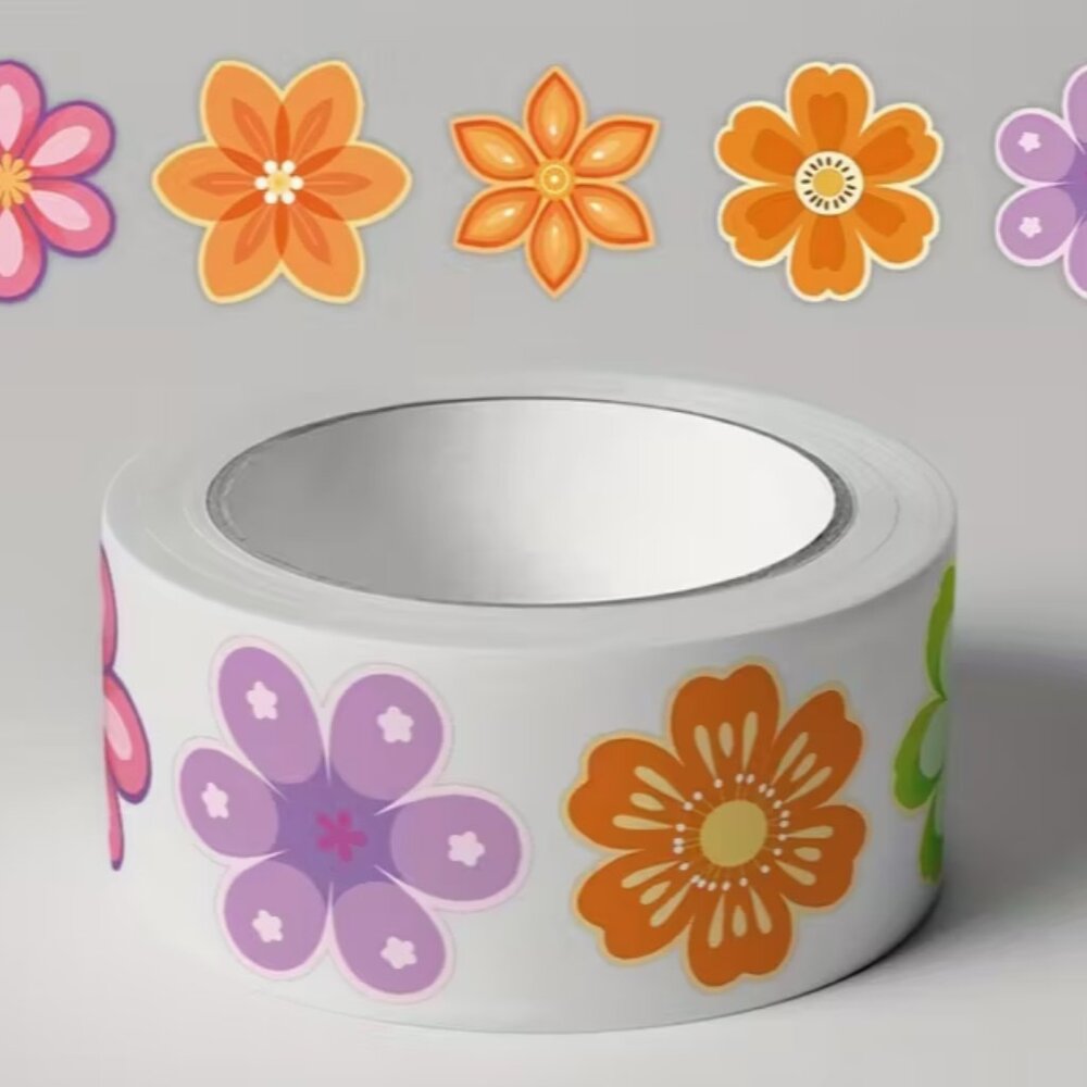 1 Roll of 500pcs Flower Stickers - Colorful Cartoon Floral Designs